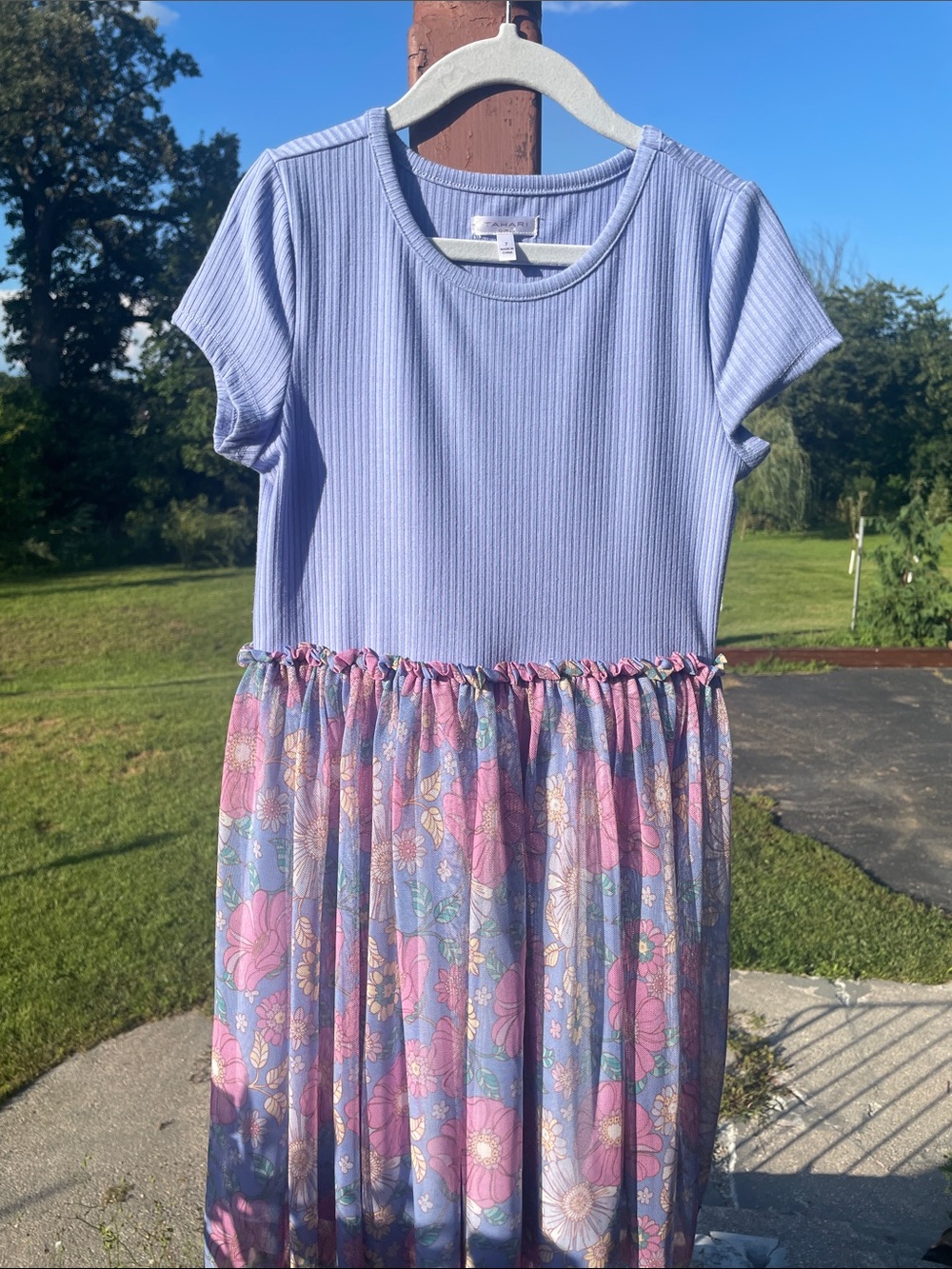 Girls Tahari Lavender Ribbed Top Floral Skirt Dress